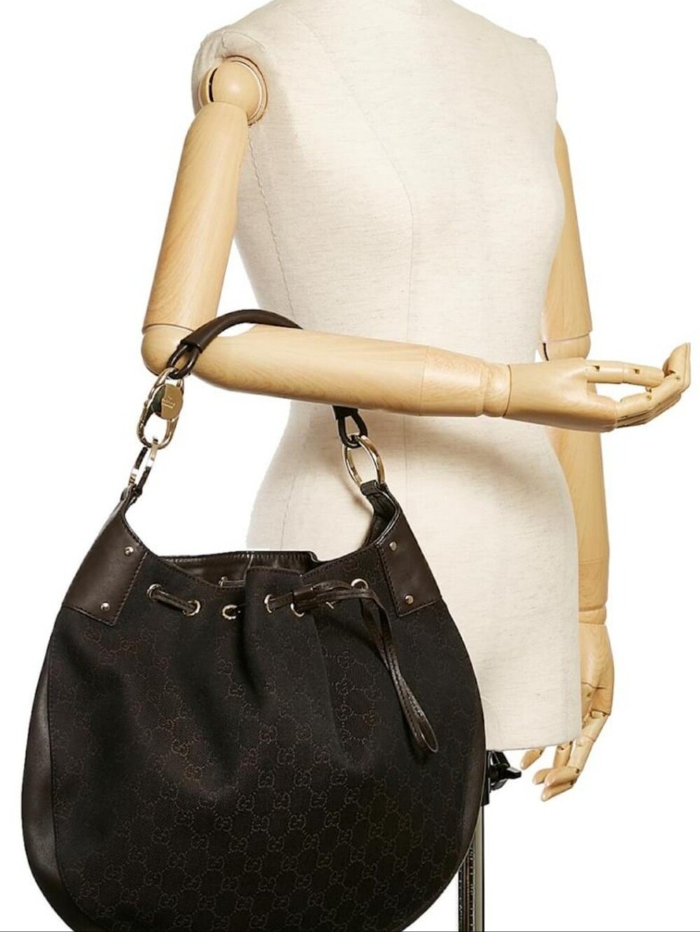 Gucci Black Drawstring Hobo Horsebit Shoulder Bag